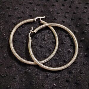 Sterling Silver Ribbed Hoop Earrings